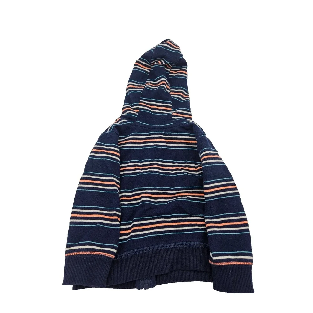 Carter's Baby‎ Hoodie 9M Navy Striped Zip Up Sweatshirt Cotton Blend
